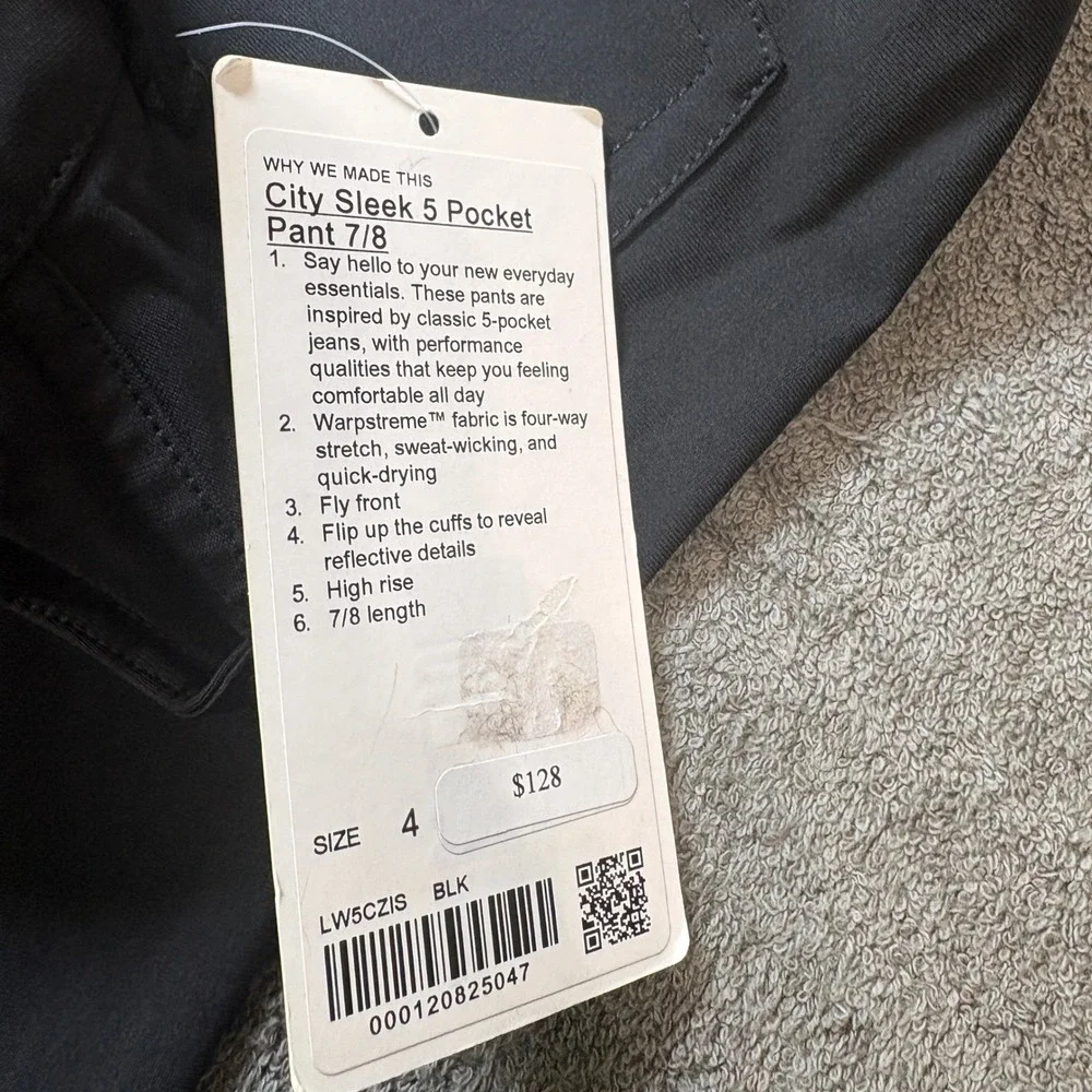 Lululemon Pants Womens 4 Black City Sleek 5 Pocket 7/8 Warpstreme High Rise NEW